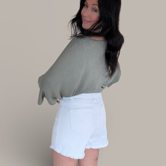 White Button Front Denim Shorts - Large - Picture 2 of 12